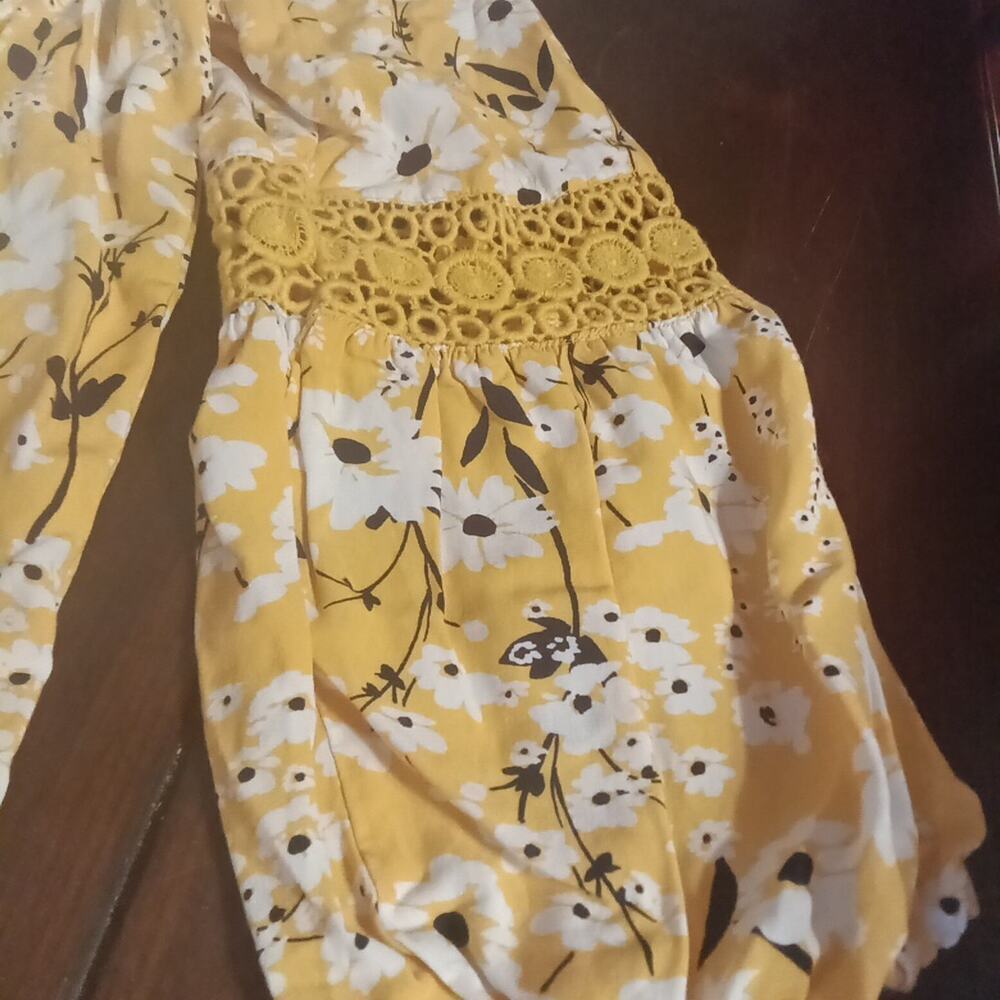 Crown & Ivy Yellow White Floral Tunic Dress Women's Size Large Boho Cottage... - Picture 3 of 7